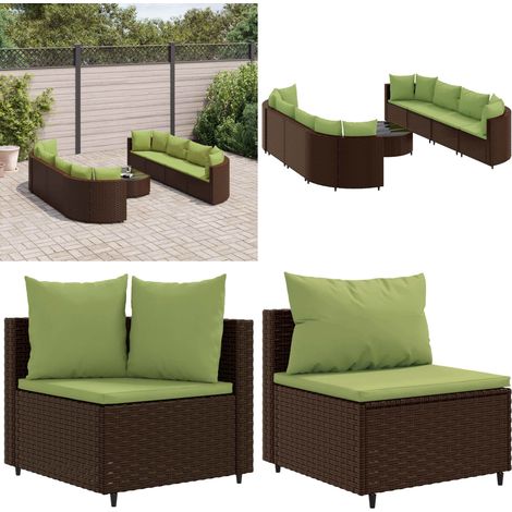 9-tlg. Garten-Sofagarnitur mit Kissen Braun Poly Rattan - Gartensorte - Gartenmöbelset - PE-Rattan Möbel - Outdoor Sofa - Lounge Set - Home & Living