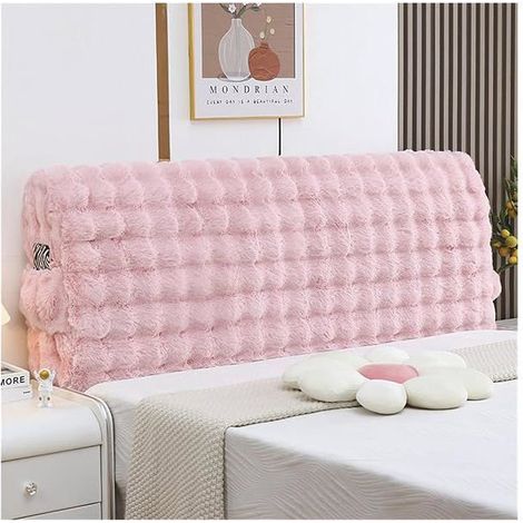 Housse de tête de lit extensible et lavable 180 cm - Protection douce et duveteuse, rose (1/4)