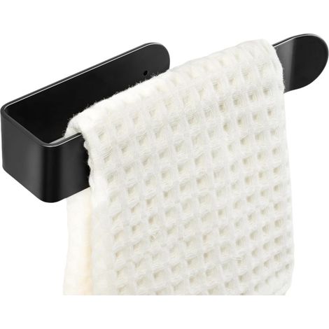 Porte-serviettes en forme de U autocollant en aluminium antirouille noir 28cm pour salle de bain (1/5)