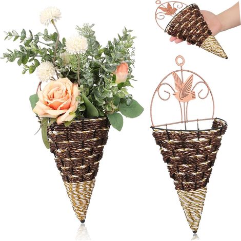 Pots de fleurs coniques légers et peu encombrants, 2 paniers suspendus, design en rotin synthétique (1/5)