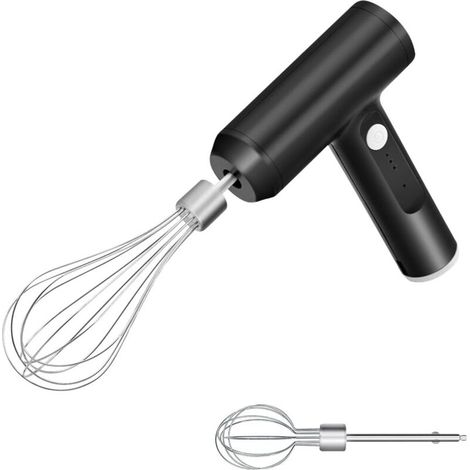 Batteur d'oeufs USB batteur à main électrique rechargeable fouet électrique sans fil avec 2 têtes de mélange, 3 modes de vitesse modèle de puissance noir 10.7 4 13.7cm une pièce (1/3)