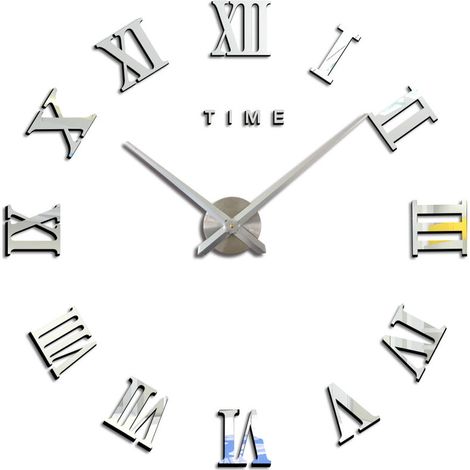 Moderne DIY-Wanduhr mit römischen Ziffern, 3D-Wanduhr-Aufkleber, Wanduhr, Heimbüro-Dekor, abnehmbar (Batterie nicht im Lieferumfang enthalten), Silber, 70–120 cm (1/5)