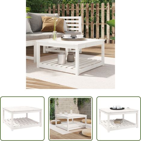 Holz Tisch - Gartentisch Weiß 82,5x82,5x45 cm Massivholz Kiefer (1/5)