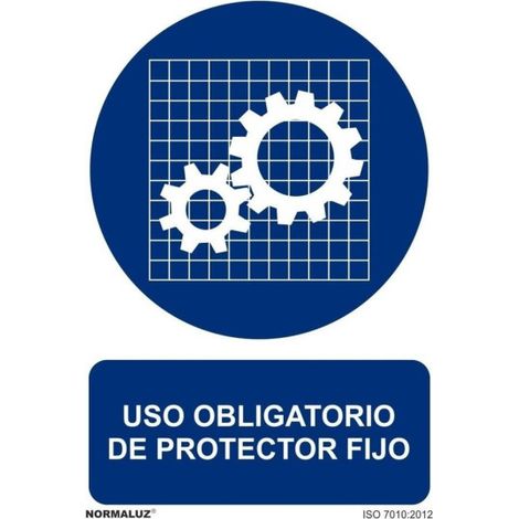 Señal de Uso Obligatorio de Protector Fijo, con tintas UV SEKURECO                         100 x 150 mm                          ADHESIVOS DE VINILO (1/2)