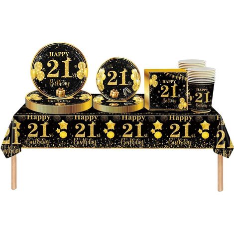 Partygeschirr 21. Geburtstag Schwarz Gold 37tlg. für Damen & Herren