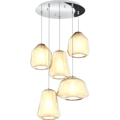 SOSPENSIONE CROMO 5 LUCI TONDA VETRI 1X ALPHA + 2X BETA + 2X GAMMA AMBRA 1176CR-S5 T ABG-AM