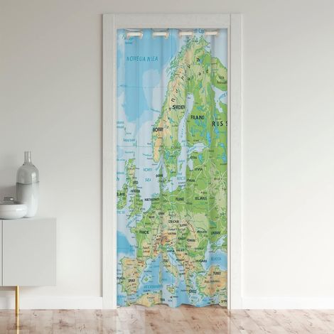 Map Modèle Rideau de Porte Coloré Map Imprimer Rideaux Interieur Salon Chambre Réversible Mer Marine Vert Décor Rideau 132x203cm Occultant Rideaux Décoration Rideaux Exterieur d'entrée - 132L X 203H c (1/5)