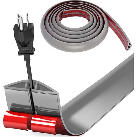 Cache Cable Sol, Petit Canal de câble Flexible,5M x 3cm Goulotte Passe Cable Sol Silicone, Cache Fil Électrique Sol Auto-Adhésif Facile à Couper Montage pour Tous Les Câbles (Gris-Arrondi) (1/5)