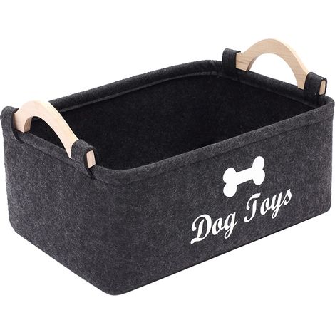 1 Panier de rangement, toile, poignées en bois, pour jouets chats et chiens, stockage accessoires animaux (1/5)