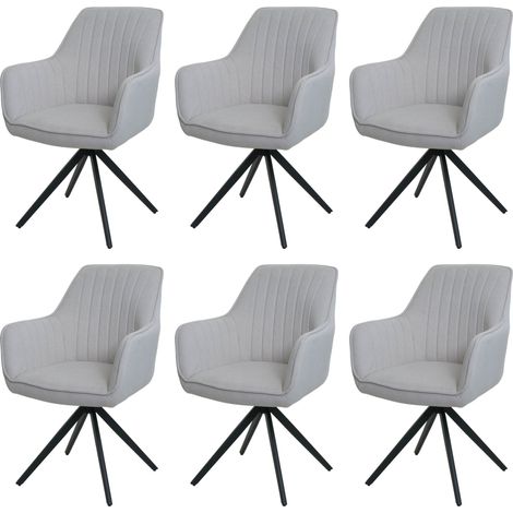 Lot de 6 chaises de salle à manger HWC-L79, chaise de cuisine, chaise avec accoudoirs, pivotante Auto-Position tissu/textile (1/5)