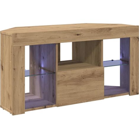 Meuble TV d'angle en bois d'ingénierie moderne chic 100 x 40 x 50 cm avec rangement et éclairage LED en chêne artisanal (1/5)
