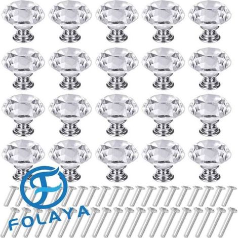 Poignées Boutons Transparent Diamant Cristal - FOLAYA - 30mm - Lot de 20 - Moderne - Brillant (1/3)