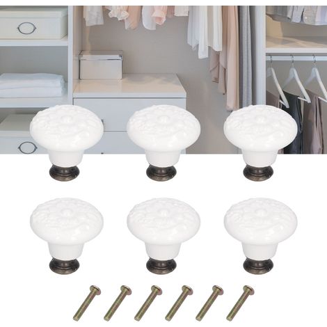 Tiradores redondos de cerámica blanca para puertas, 6 unidades – Pomos de cerámica blanca de 34 x 30 mm para puertas y cajones de armarios de cocina (1/5)
