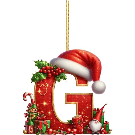 26 adornos de letras para árbol de Navidad, adornos colgantes con forma de letra para decoración navideña (G) (1/5)