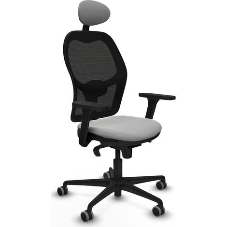 Jorquera sincro malla negra similpiel gris claro brazos 3D base nailon cabecero fijo ruedas 65mm engomada (1/5)