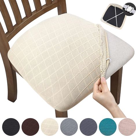 (Hellbeige, 1 Stück) Stretch-Jacquard-Waffel-Stuhlhusse, Sitzbezug für Esszimmer, Büro, Hotel, Hochzeit (1/5)