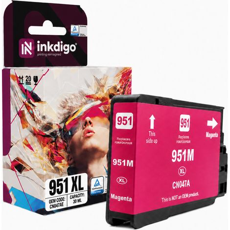 Inchiostro Inkdigo 951 XL compatibile con la stampante multifunzione HP OfficeJet Pro 251dw 8615e, certificato TÜV. (1/5)