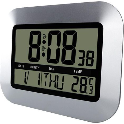 Horloge murale numérique grand écran, affichage LED silencieux, multifonctionnel, design moderne, sans tic-tac, idéale pour salon et bureau. (1/5)