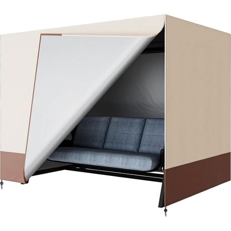 Housse de balancelle de jardin beige 3 places  220 x 125 x 170 cm  Fermeture éclair étanche  Taffetas polyester argenté 190T  Résistant à la poussière, à la neige, au vent et aux UV (1/5)