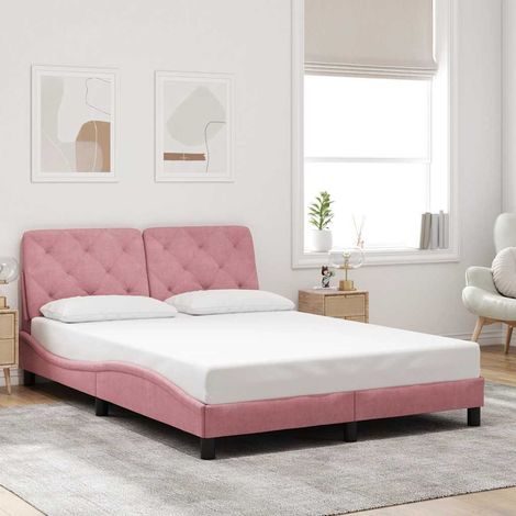 Cadre de lit 120 x 200 cm avec tête de lit en velours rose, sommier à lattes, sans matelas - PANGIVO (1/5)