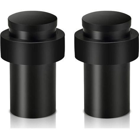 2 Pack Heavy Duty Stainless Steel Door Stops for Baseboards, Modern Black Rubber Door Stops with Sound Dampener (1/5)
