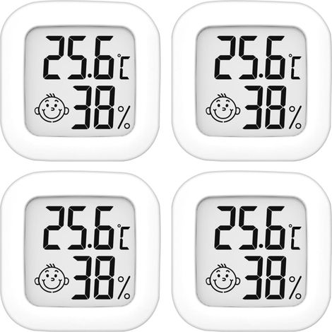 Lot de 4 thermomètres hygromètre d'intérieur de haute précision - 10 °C 70 °C - Pour chambre de bébé, salon, bureau, serre (1/5)