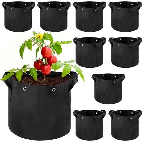 10er-Set Pflanzsäcke aus Vliesstoff, 12 l – Gemüsesäcke mit Tragegriffen – 25 x 22 cm – für Kartoffeln, Tomaten, Gemüse und Blumen – Garten, Balkon, Terrasse (1/5)