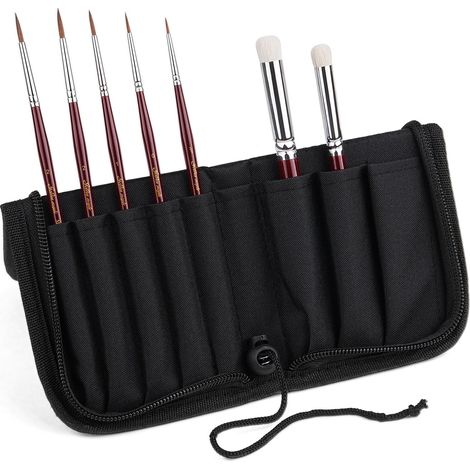 Lot de 7 pinceaux de peinture miniatures en bois d'érable doré pour peinture acrylique et aquarelle, petits détails fins pour mini couleurs (1/5)