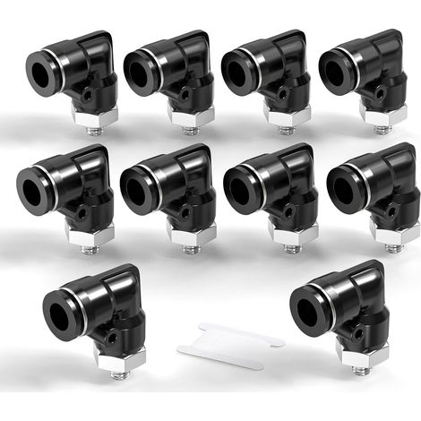 Coude mâle 4mm OD tube x M5 filetage 90 Raccords Push to Connect PL4-M5 (Pack de 10) Laiton - Coude à 90 degrés - Joint étanche - Résistant à la corrosion. (1/5)