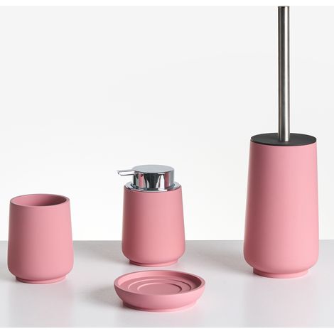 Conjunto de 4 accesorios de baño jabonera dispensador de jabón escobilla para el inodoro vaso rosa Suches