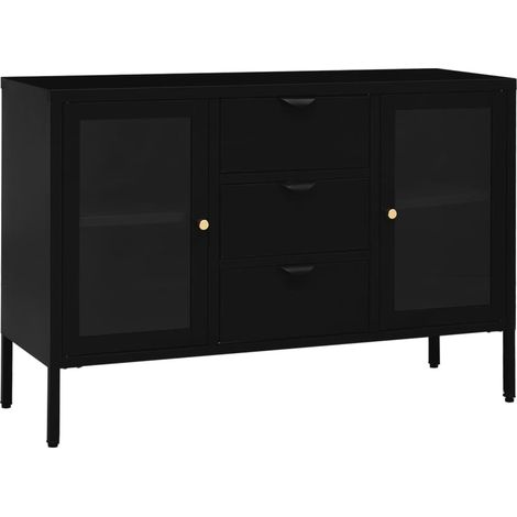 Credenza buffet cassettiera mobile contenitore organizer cucina soggiorno soggiorno 105 x 35 x 70 cm acciaio e vetro temperato nero 020035836