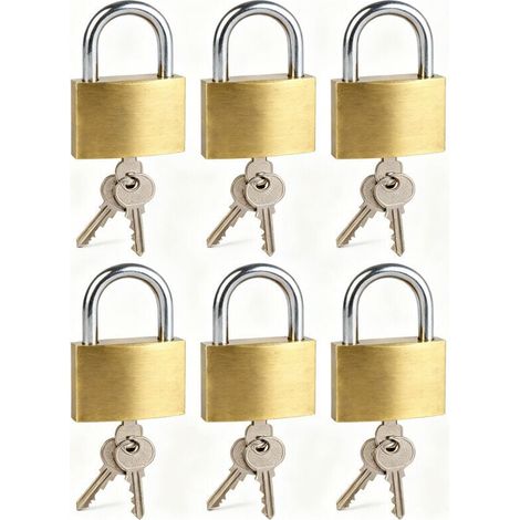 Security padlock - 3 keys included - Suitable for lockers and luggage - Steel shackle with handle - 75 mm - Matte brass (1/4)