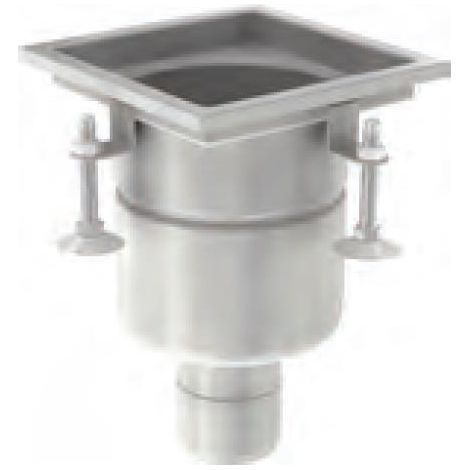 Siphon de sol 157 DN 70 m. GV 1.4301/Détection. Monobloc 200x200, FHD