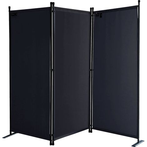 Paravent 3 Teilig 170 x 165 cm Stoff Raumteiler Trennwand Balkon Sichtschutz Stellwand Faltbar Schwarz