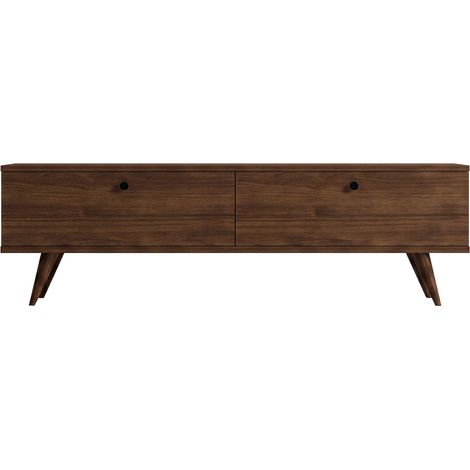 Meuble TV 2 portes en bois L140cm - Bois foncé - Yara (1/5)