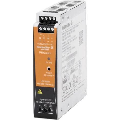 ALIMENTATION RAIL DIN WEIDMÜLLER PRO MAX 72 W 24V 3 A 24 V 3 A 72 W 1478100000 (1/3)