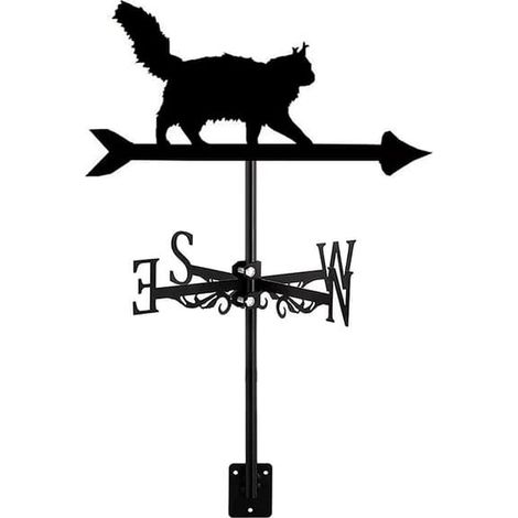 Girouette en métal représentant un chat à poils longs, indicateur de direction du vent noir, résistant aux intempéries et fixé sur le toit  cadeau original pour les amoureux des chats.