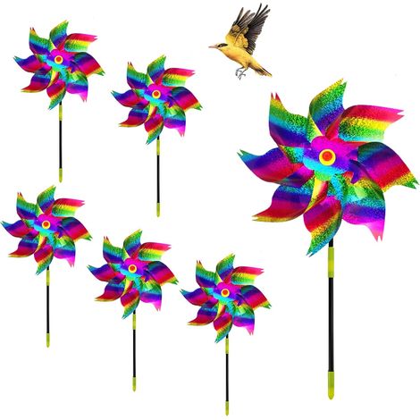 Lot de 6 moulins à vent contre les pigeons, anti-oiseaux, répulsif contre les oiseaux, protection contre les pigeons, balcon, anti-cornes, moulin à vent pour cour et champ (dégradé de couleur)