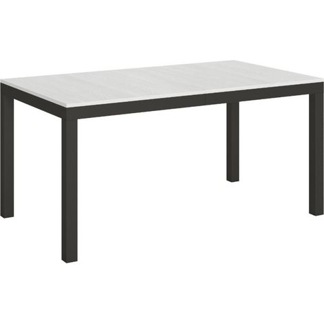 Table rectangulaire extensible 6 à 14 personnes L 180 à 284 cm frêne blanc et métal anthracite Evy (1/5)