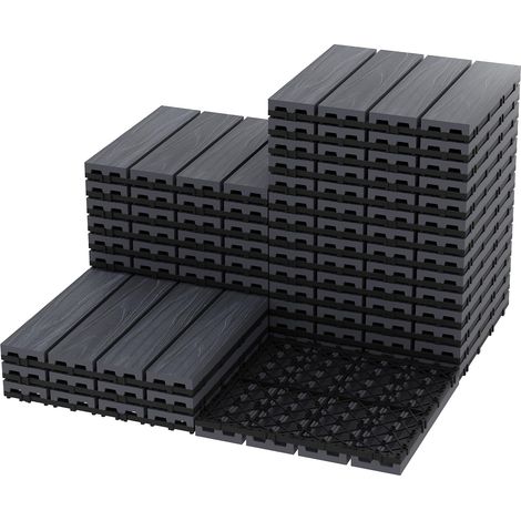 Dalles de terrasse WPC emboîtables 30x30 cm gris, antidérapantes, résistantes aux intempéries et étanches. Faciles à installer, idéales pour balcon, jardin, patio et piscine, lot de 9 pièces