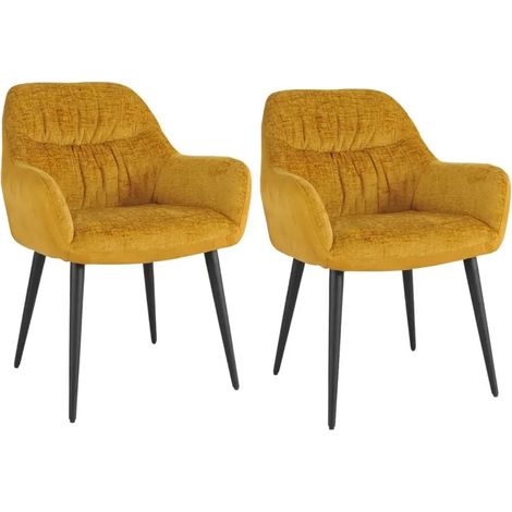 Lot 2 chaises repas en tissu microfibre moutarde pieds métal - ATLANTA (1/5)