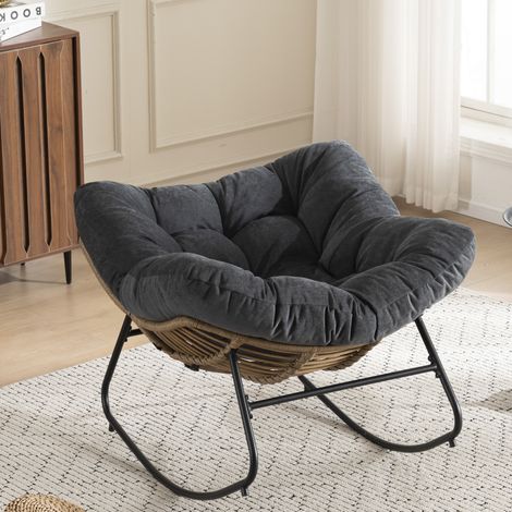 Fauteuil à bascule en chenille avec structure métal, 95x107x83 cm, noir, REDOM (1/5)