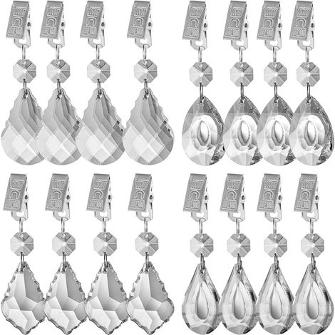 Kit de 16 pesas para manteles, colgantes de cristal para manteles con clips de metal, ganchos para manteles (1/4)