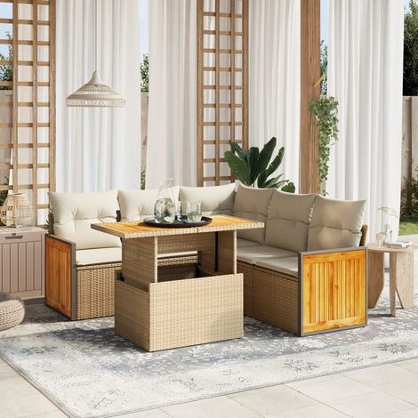 Set Divano da Giardino 6 pz con Cuscini Beige in Polyrattan vidaXL (1/3)