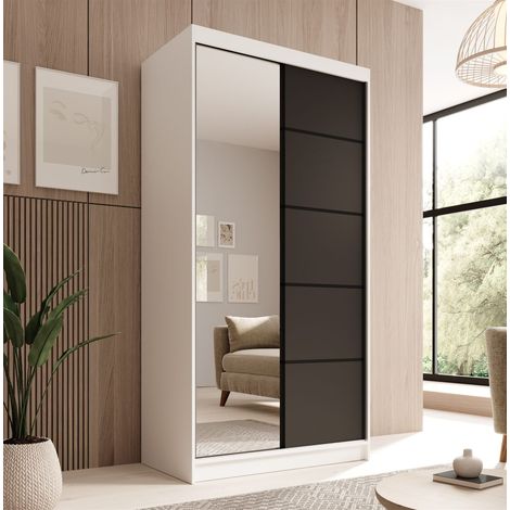 Schiebetürenschrank Schrank Nr.120 in Weiß- Schwarz matt 100x200x58 cm (1/4)