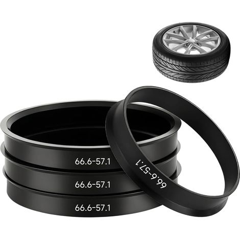 4 Pcs Centre Rings 66.6 to 57.1 Black Plastic Wheel Centring Rings Universal Fit Vibration Reduction Precise Fit (1/5)