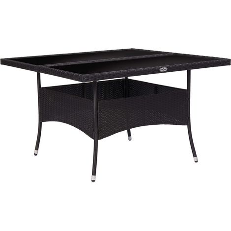 Garten-Esstisch Schwarz Poly Rattan und Glas