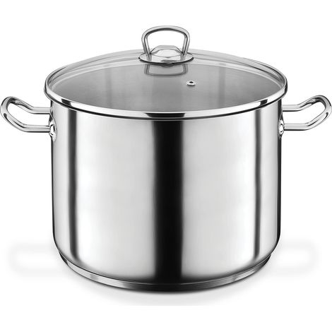 GSW 643450 Professionale – Pentola con Coperchio in Vetro 28 x 19 cm/Circa 12,0 Litri, Acciaio Inox, Argento, 42 x 29,5 x 20,5 cm, 2 unità (1/4)