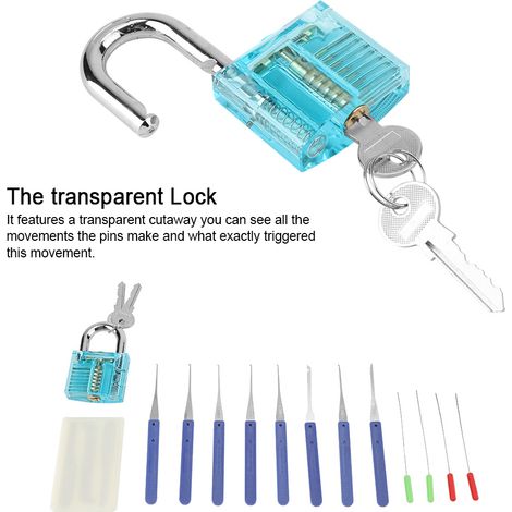 10 crochets de serrurier, 1 extracteur de clé transparent, 1 cadenas pédagogique, 1 carte d'aide au déverrouillage (1/5)