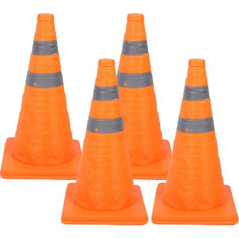 Lot de 4 cônes de signalisation de 45 cm avec bandes réfléchissantes à 360°, pliables, base en PP, imperméables, en tissu Oxford. (1/5)
